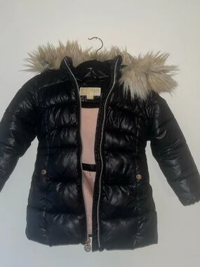 Michael Kors Black Shiny Puffer Jacket with Gold Label